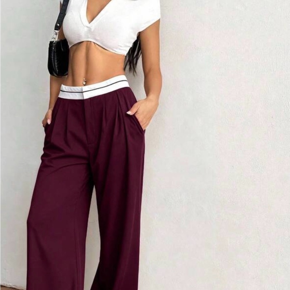 Burgundy Wide-Leg Pants